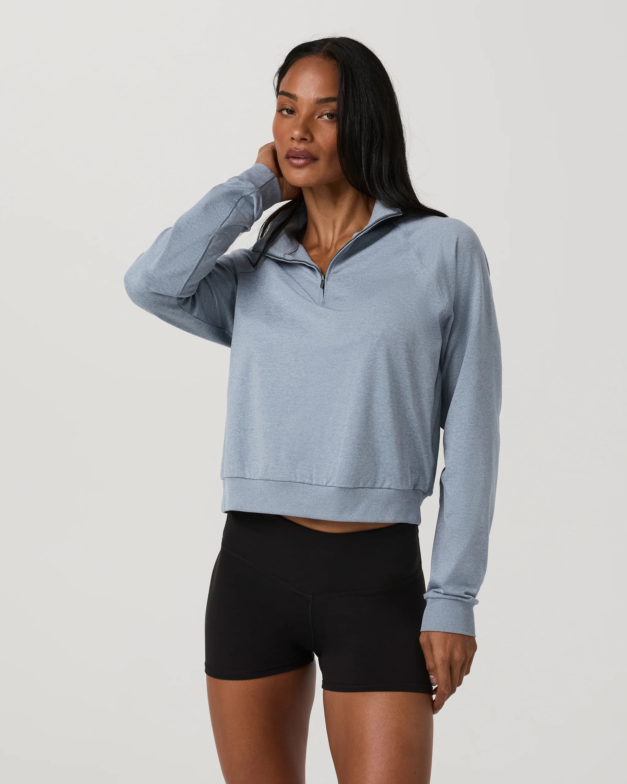 Halo Half Zip – Coastal Fog Heather Mock Neck Sweatshirt – Vuori | Vuori Clothing (US & Canada)