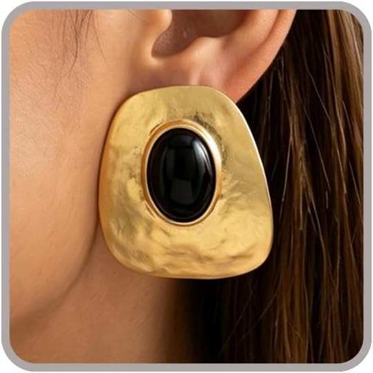 Gold Statement Earrings for Women Big Irregular Square Stud Earring with Black Stone Silver Large... | Amazon (US)
