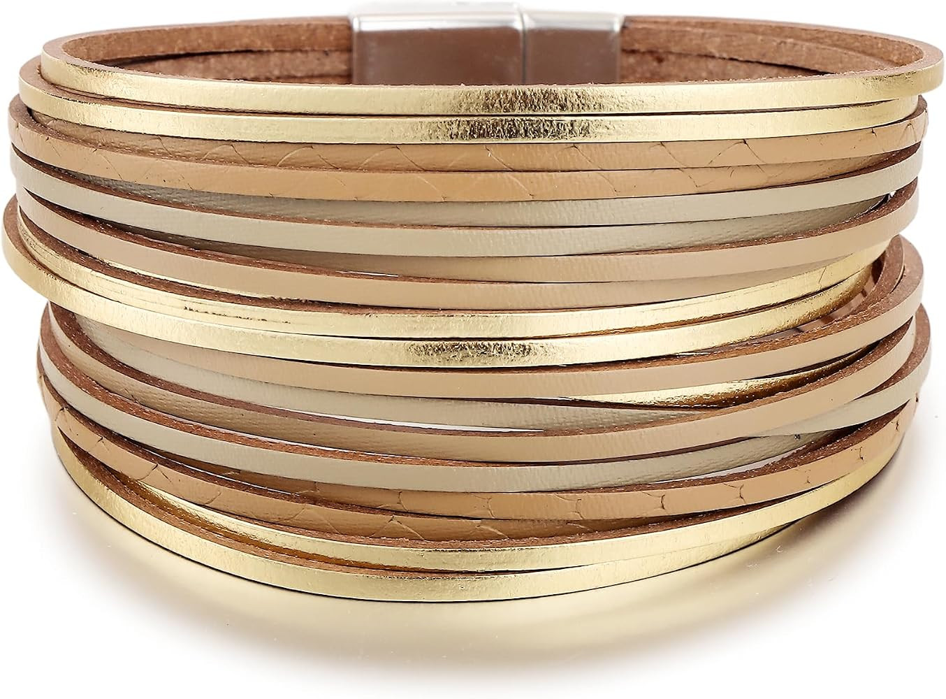 Edoneery Leather Wrap Bracelets for Women, Boho Stacked Cuff Bangle | Amazon (US)