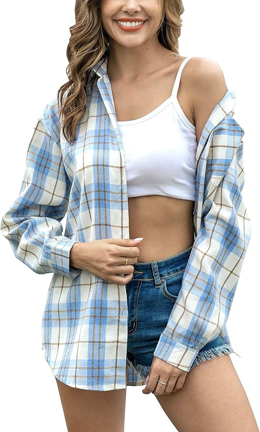 Lumister Oversized Flannel Shirt Women Long Sleeve Plaid Button Buffalo Shirt Blouse Tops with On... | Amazon (US)