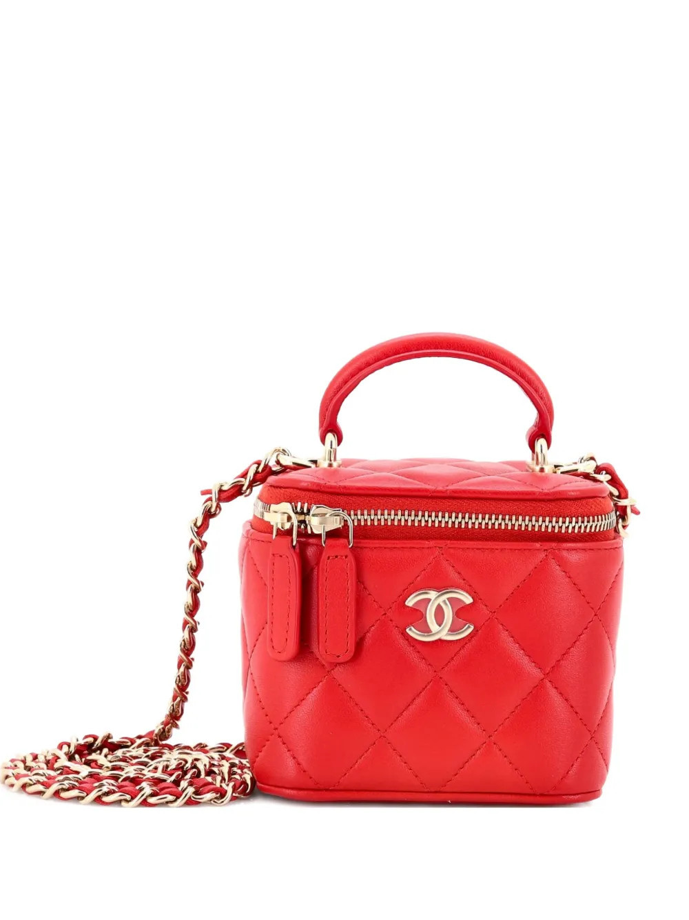 CHANEL Pre-Owned Classic Top Handle Vanity Case with Chain Quilted Lambskin Mini crossbody bag - Red | Farfetch Global