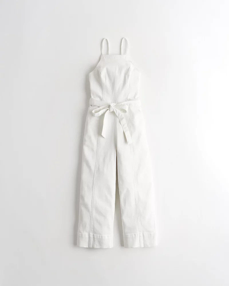 High-Neck Crop Wide-Leg Denim Jumpsuit | Hollister UK