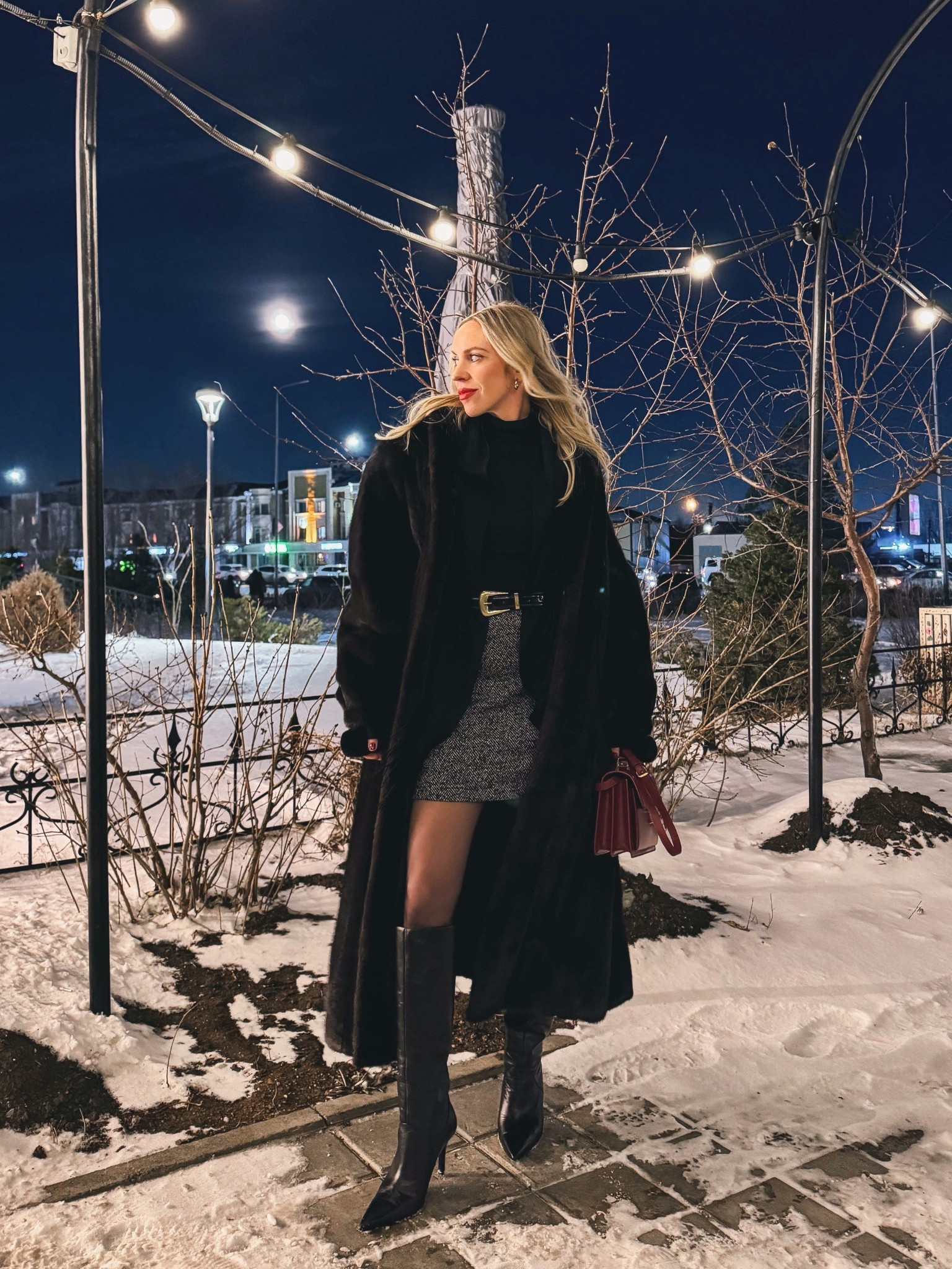 Holiday outfit, winter date night, vintage fur coat, mini skirt with sheer tights and tall boots, YSL belt, herringbone mini skirt, New Year’s Eve outfit idea 

#LTKOver40 #LTKFindsUnder100 #LTKHoliday