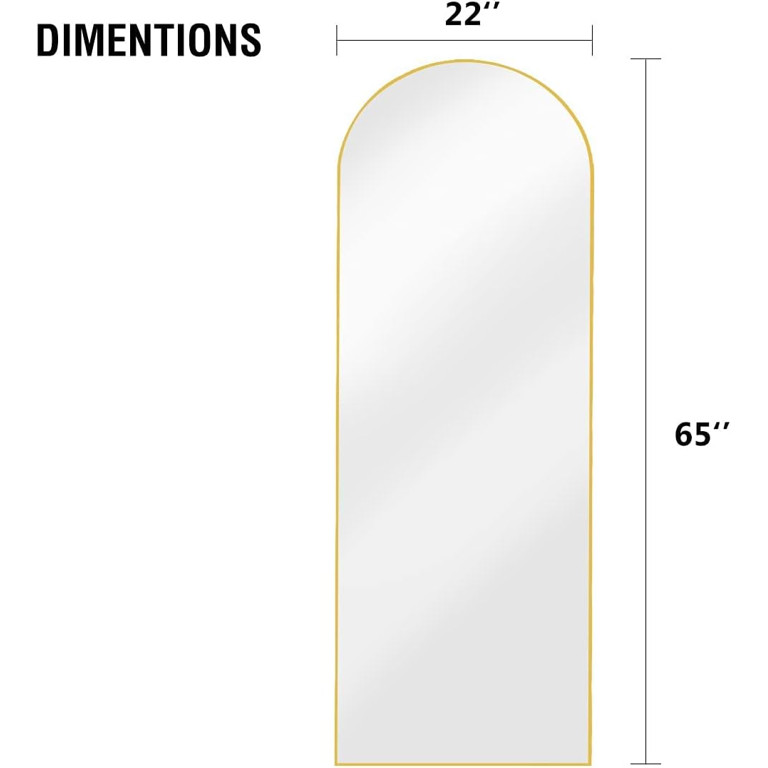 Vlush Full Length Mirror, 65"x22" Arched Floor Mirror, Full Body Standing Mirror with Aluminum Fr... | Walmart (US)