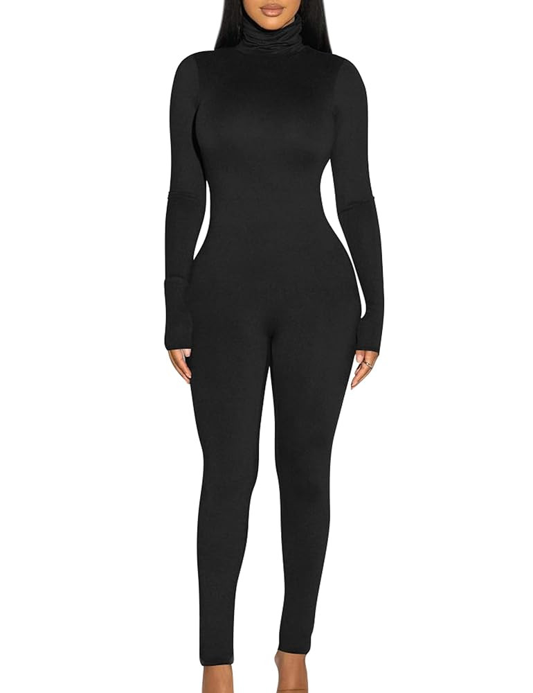 BORIFLORS Long Sleeve Jumpsuit for Women Sexy Turtleneck One Piece Bodycon Rompers Clubwear | Amazon (US)