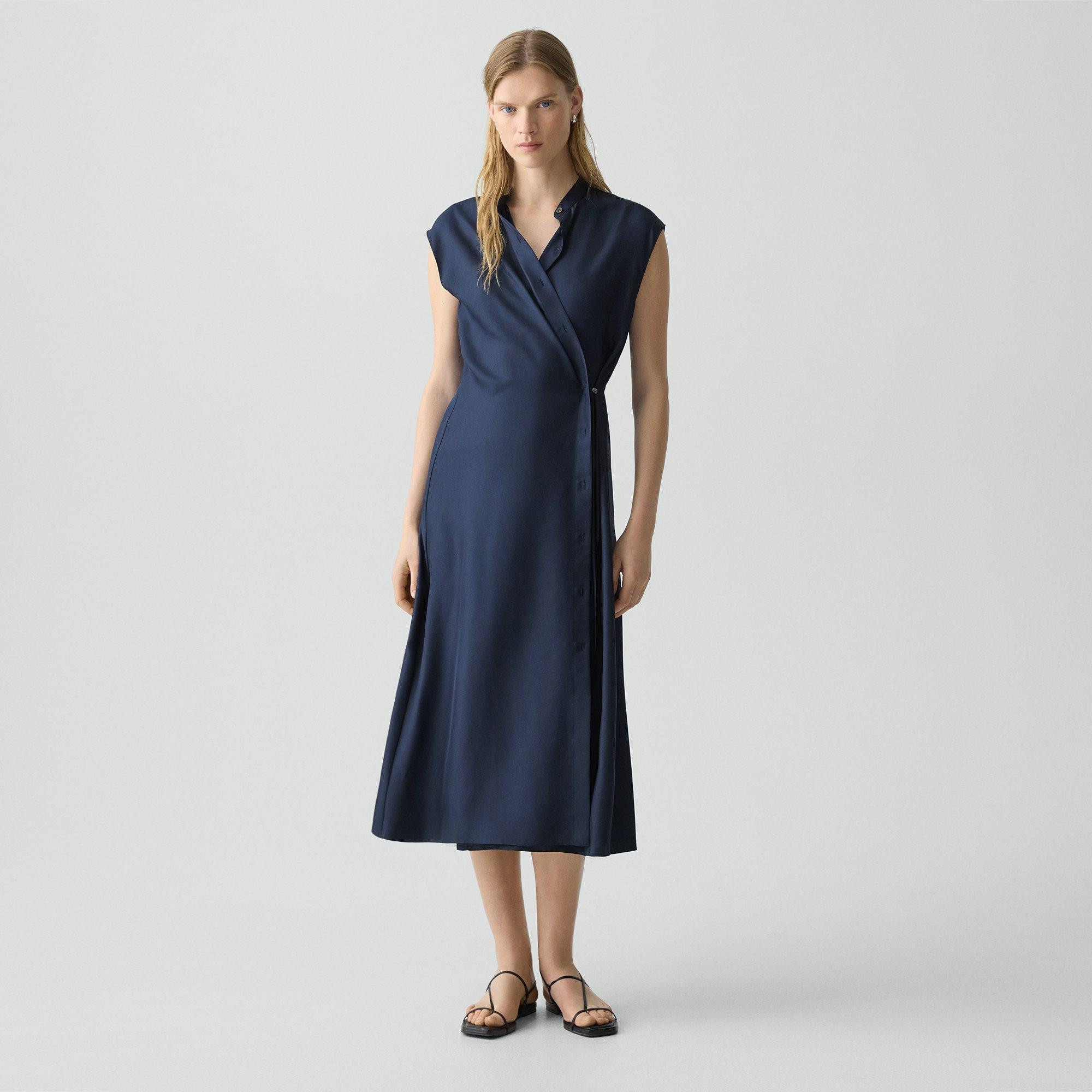 Convertible Wrap Dress in Mod Silk Twill | Theory