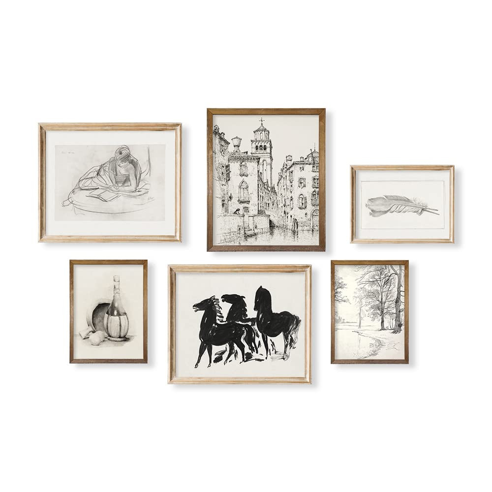 Rustic Modern Farmhouse Sketch Wall Art Decor - French Country Kitchen Print Poster - Black White Vi | Amazon (US)