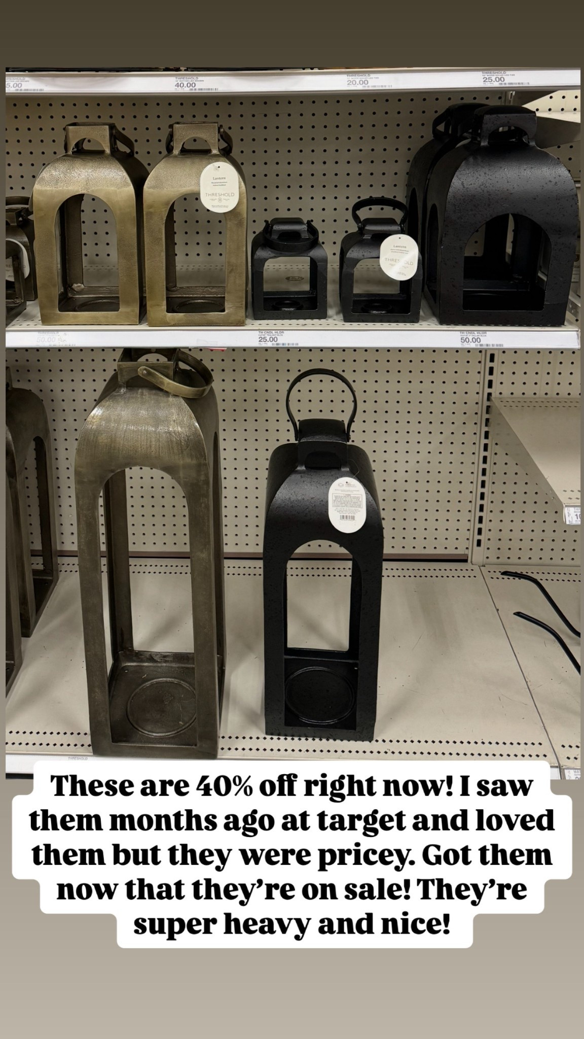 40% off Super sturdy Cast aluminum lanterns! Indoor or outdoor use. They look so good grouped together with different sizes. I love Target home decor finds. 

#LTKSaleAlert #LTKHome #LTKFindsUnder50