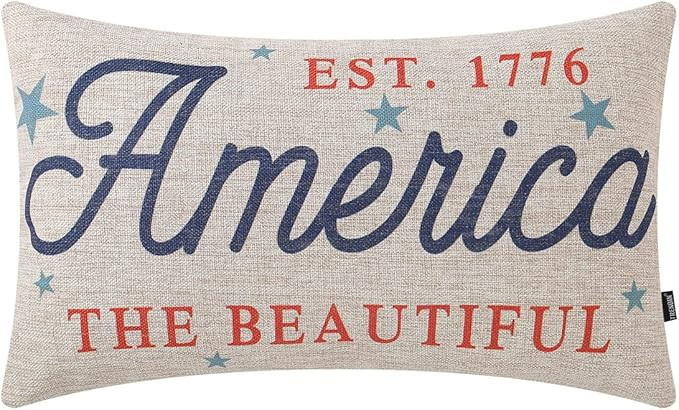 TRENDIN Fourth of July Pillow Cover 12x20 inches Est. 1776 America The Beautiful Patriotic Sign D... | Amazon (US)
