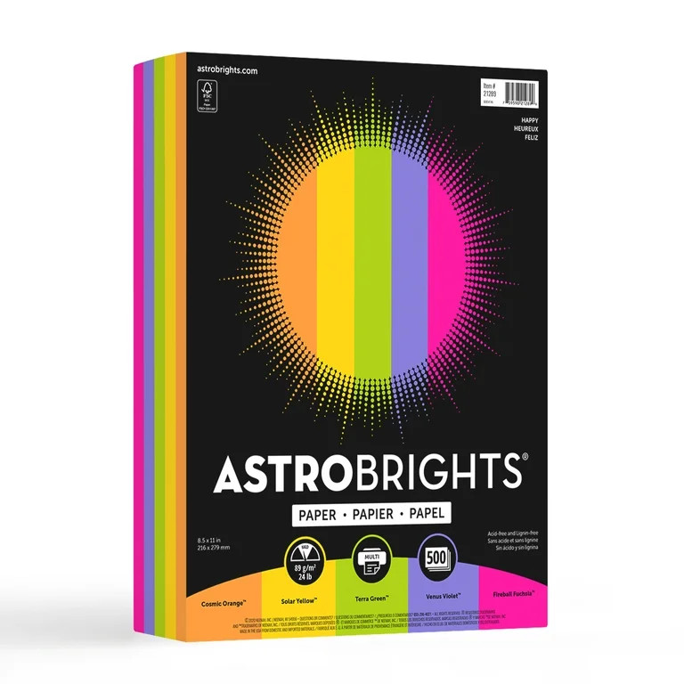 Neenah Paper Astrobrights Colored Paper 24lb 8-1/2 x 11 Assorted 500 Sheets/Ream 21289 | Walmart (US)