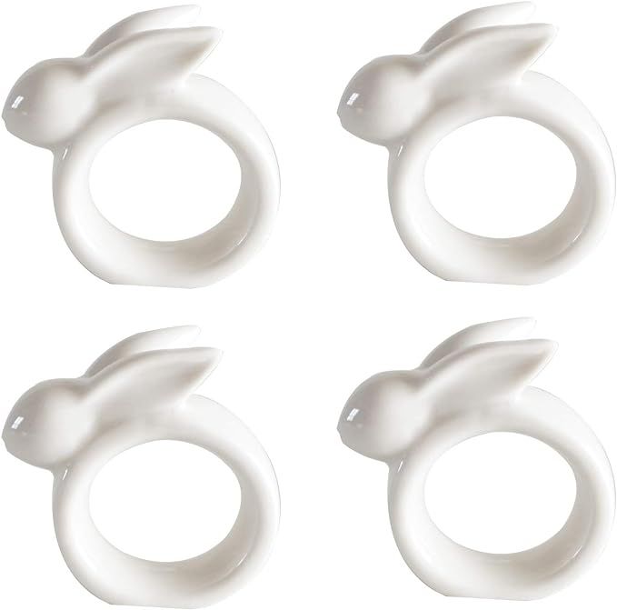 Easter Rabbit Porcelain Napkin Rings, Set of 4 Vintage White Bunny Ceramic Napkin Rings for Easte... | Amazon (US)