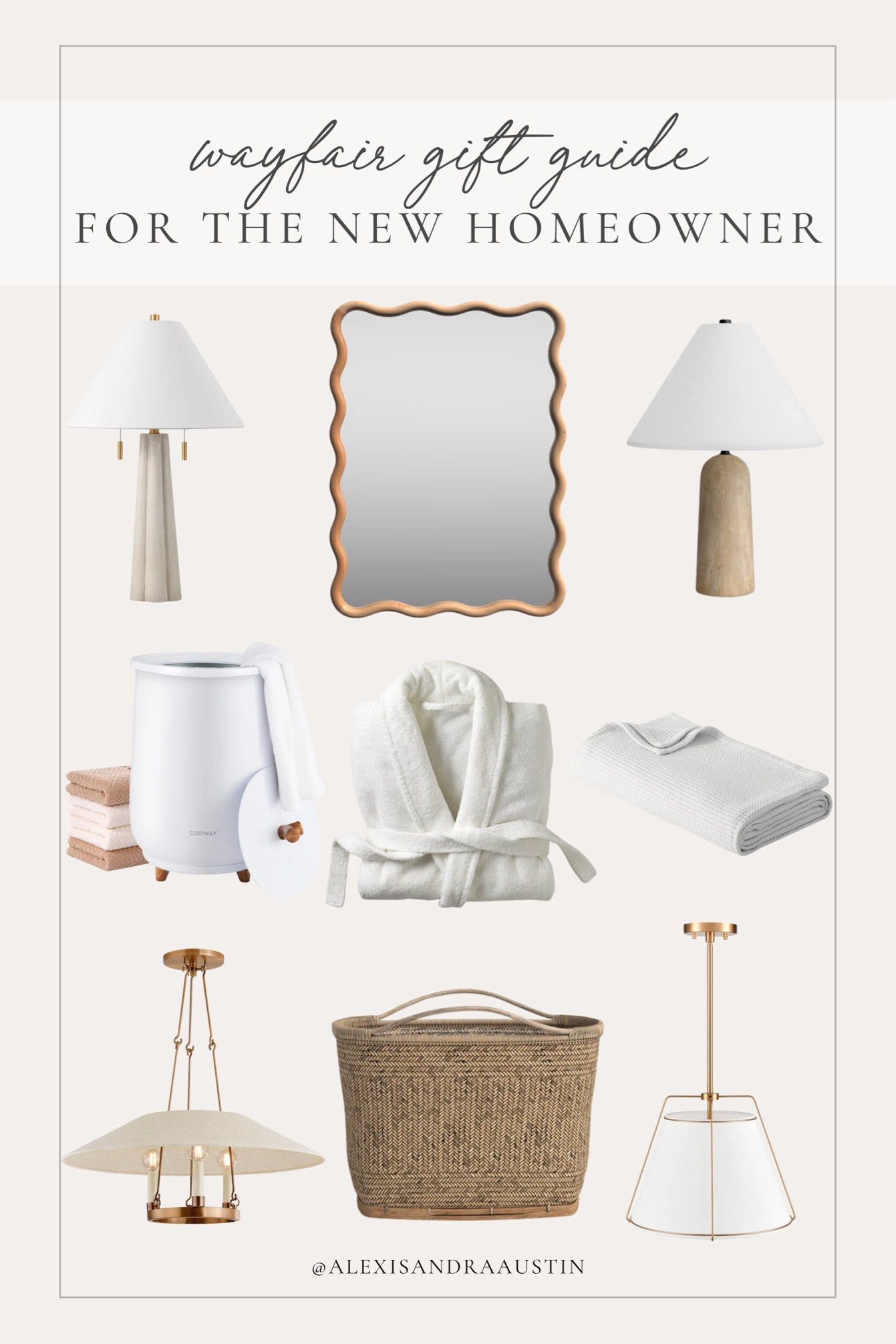 Gift guide for the new homeowner in your life from @Wayfair! Whether they’re settling into their space or making it feel like home, these cozy items, neutral decor, and lighting finds from Wayfair are ideal to elevate any room. The perfect gift for creating a warm and welcoming vibe!

#Wayfair #WayfairPartner #HolidayGiftGuide 

Home finds, gift guide, neutral home style, Wayfair partner, lighting favorites, home gifts, towel warmer, cozy robe, throw blanket, woven basket, gold detail, table lamp, seasonal favorites, homeowner gifts, shop the look!

#LTKSeasonal #LTKGiftGuide #LTKHoliday