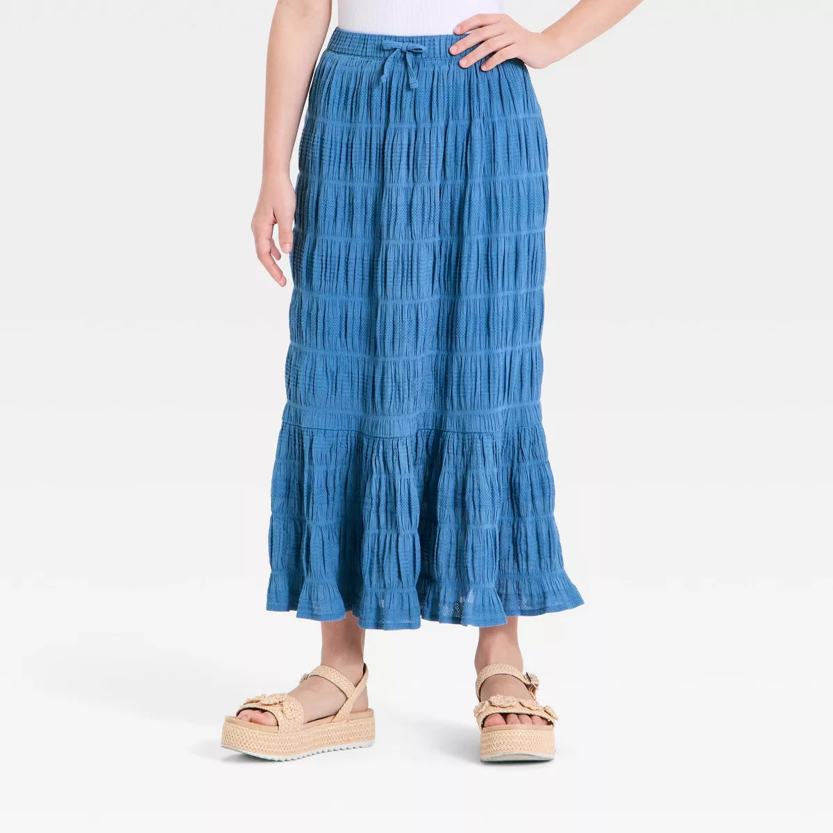 Girls' Textured Tiered Maxi Skirt - Cat & Jack™ Blue XS | Target