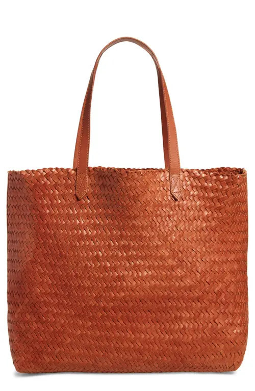 Madewell The Transport Leather Tote: Woven Edition in Burnished Caramel at Nordstrom | Nordstrom
