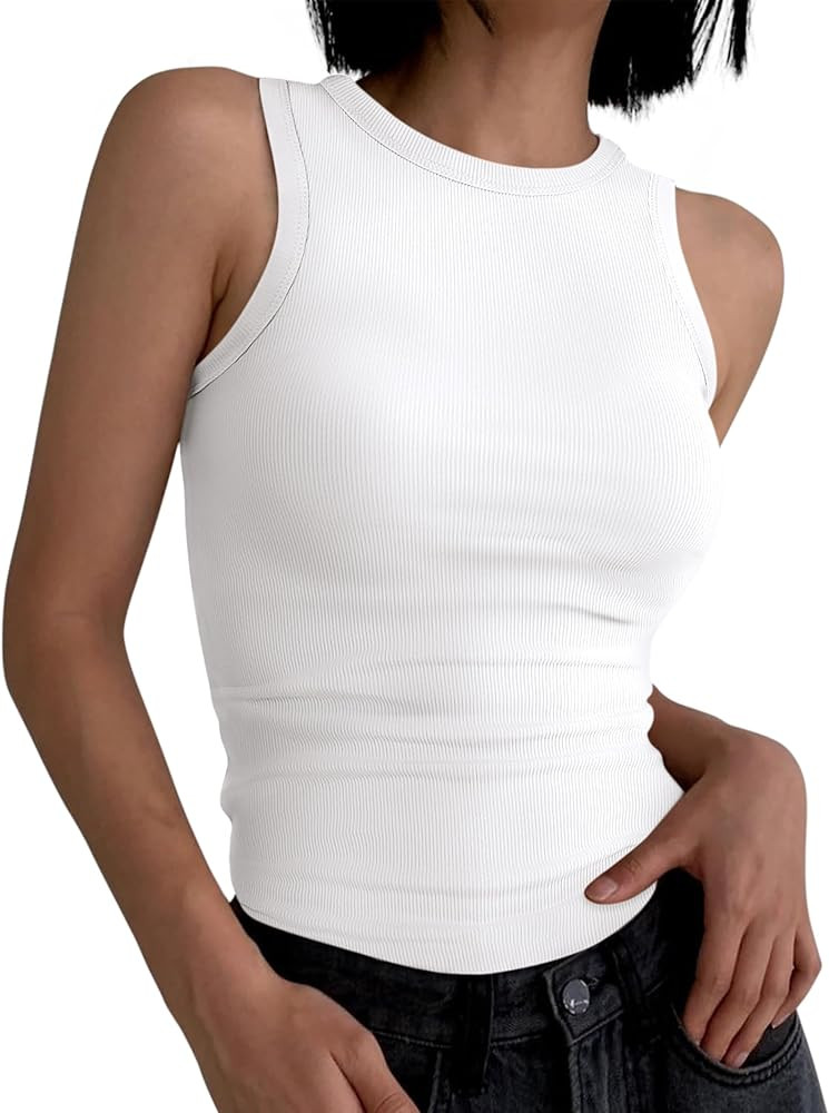 ANRABESS Womens Sleeveless High Neck Tank Tops Fashion Summer Casual Basic Slim Fit Ribbed Racerb... | Amazon (US)