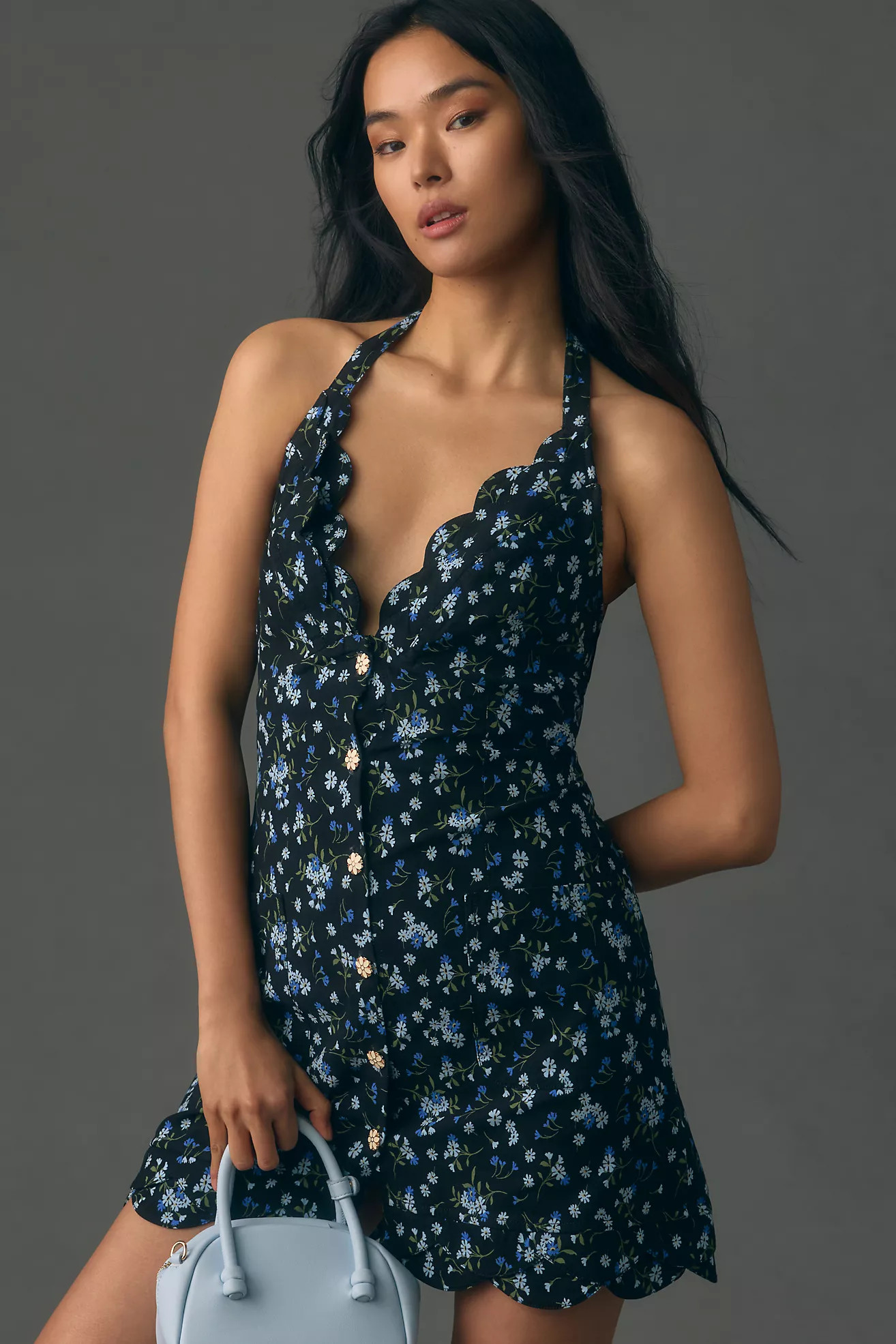 Maeve Halter V-Neck Scallop Mini Dress | Anthropologie (US)