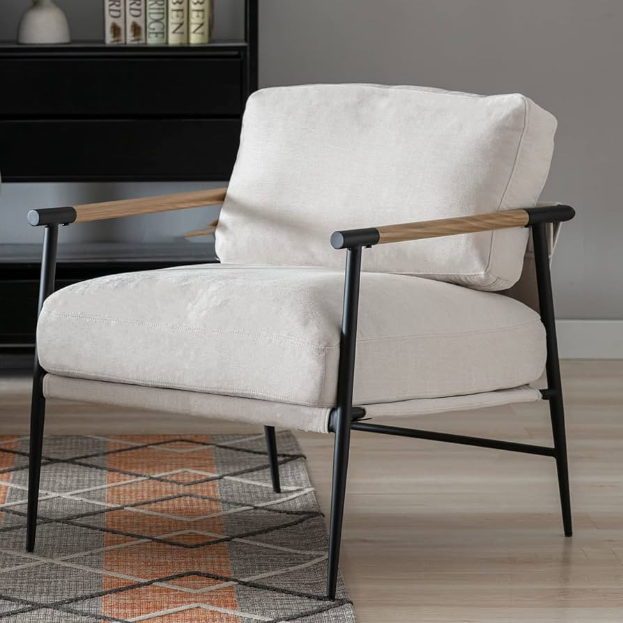 Ya-Home Mid-Century Accent Chair, Soft Armchair Chenille Fabric Lounge Chair with Black Metal Leg... | Amazon (US)