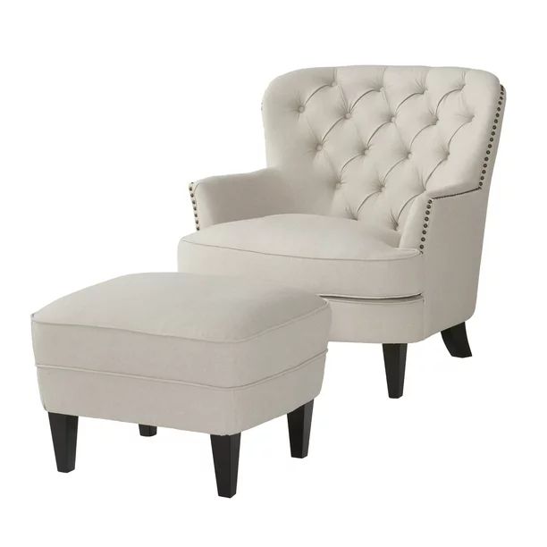 Noble House Torrin Modern Contemporary Tufted Fabric Accent Chair with Ottoman, Natural - Walmart... | Walmart (US)