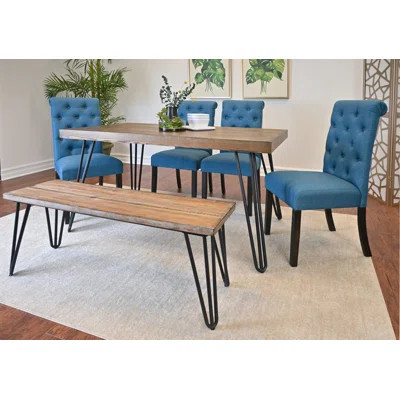 Ashford 6-Piece Dining Set, Hairpin Dining Table With 4 Chairs And Bench, 4 Color Options | Wayfair North America