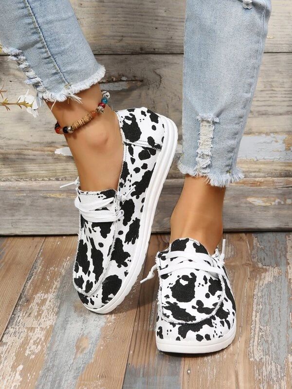 Cow Print Lace-up Front Casual Shoes | SHEIN
