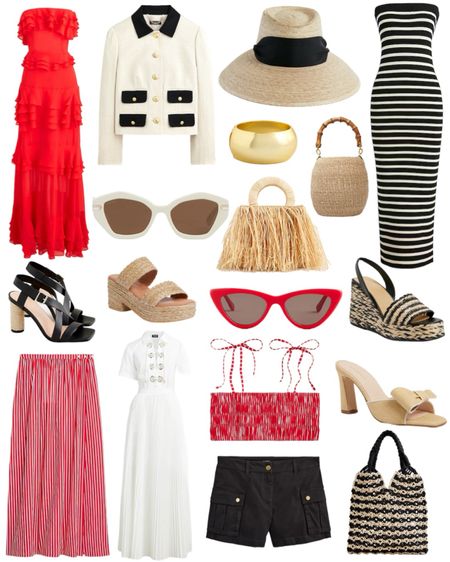 Weekend charades featuring summer dresses, wedding guest outfits, workwear pieces, striped midi skirt, white dress options, and summer sandals and hats.

#LTKfindsunder100 #LTKtravel #LTKSeasonal