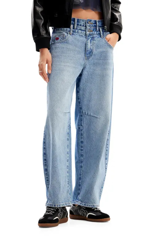Desigual Double Waist Balloon Leg Jeans in Blue at Nordstrom, Size 38 | Nordstrom