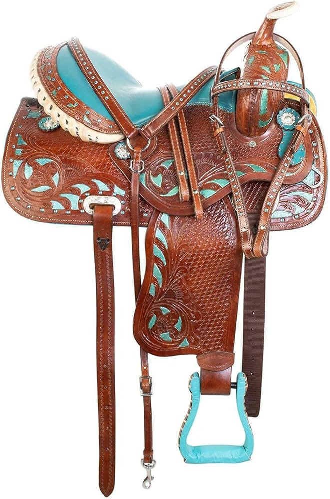 14' 15' 16' 17' 18' Western Blue Show Barrel Racing Crystal Racer Leather Horse Saddle Trail Plea... | Amazon (US)