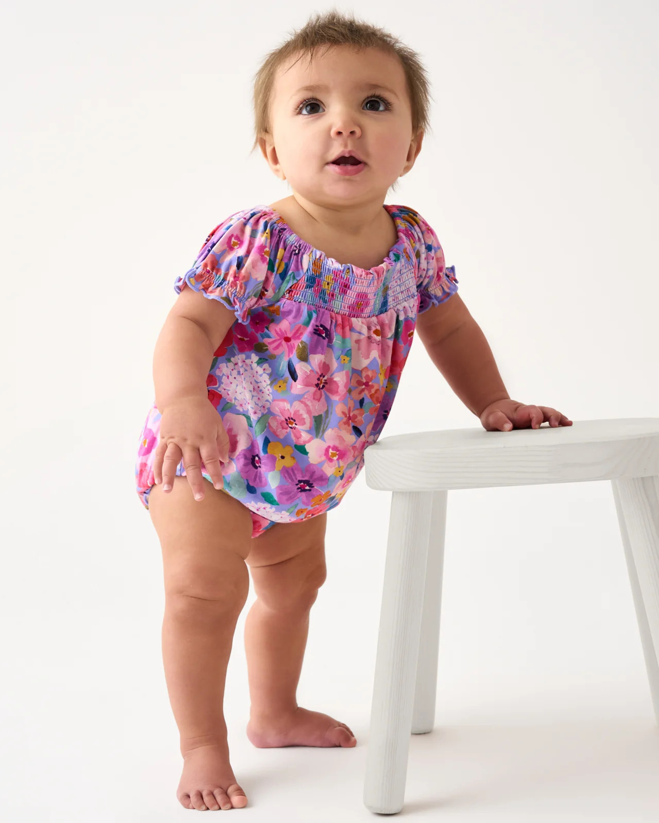 Sweet Sprigs Smocked Bamboo Baby Bubble Romper | Little Sleepies
