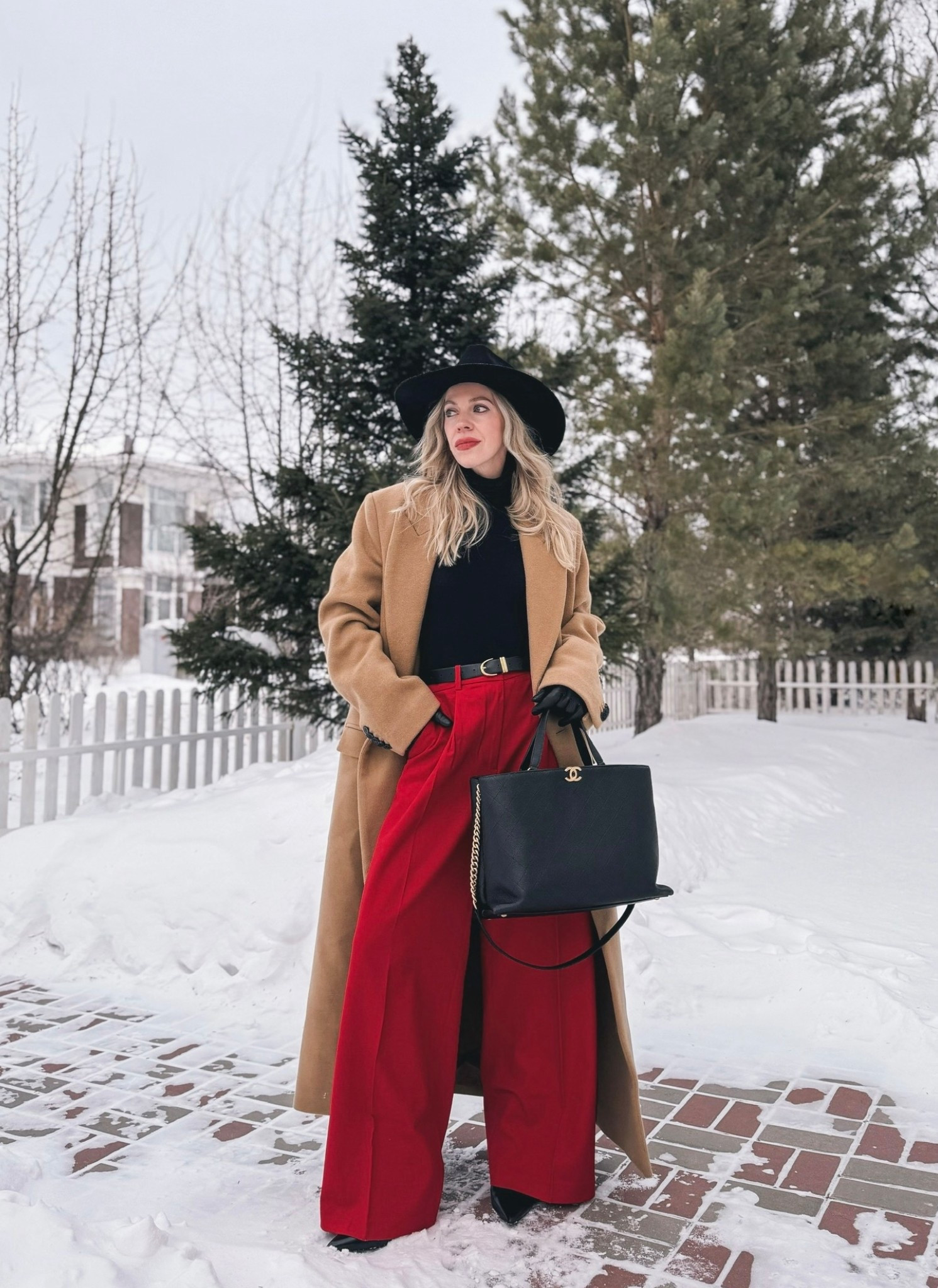 Valentine outfit, camel coat, red wide leg pants outfit, winter workwear 

#LTKWorkwear #LTKOver40 #LTKValentine