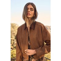ASTR the Label | Sorine Faux Suede Bomber Jacket in Camel | Size XL | ASTR The Label (US)