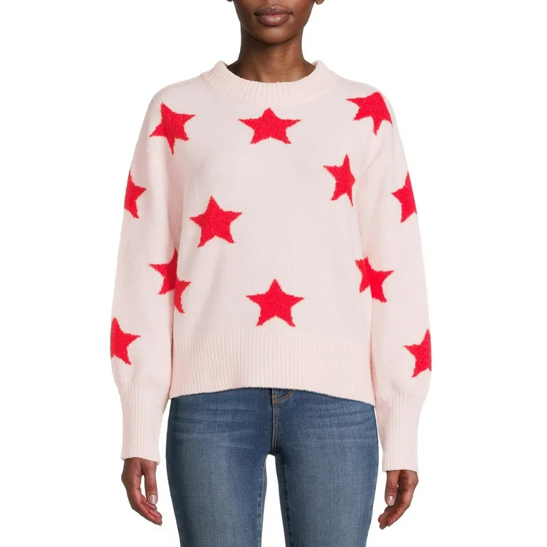 Heart N Crush Women's All Over Stars Pullover Sweater | Walmart (US)
