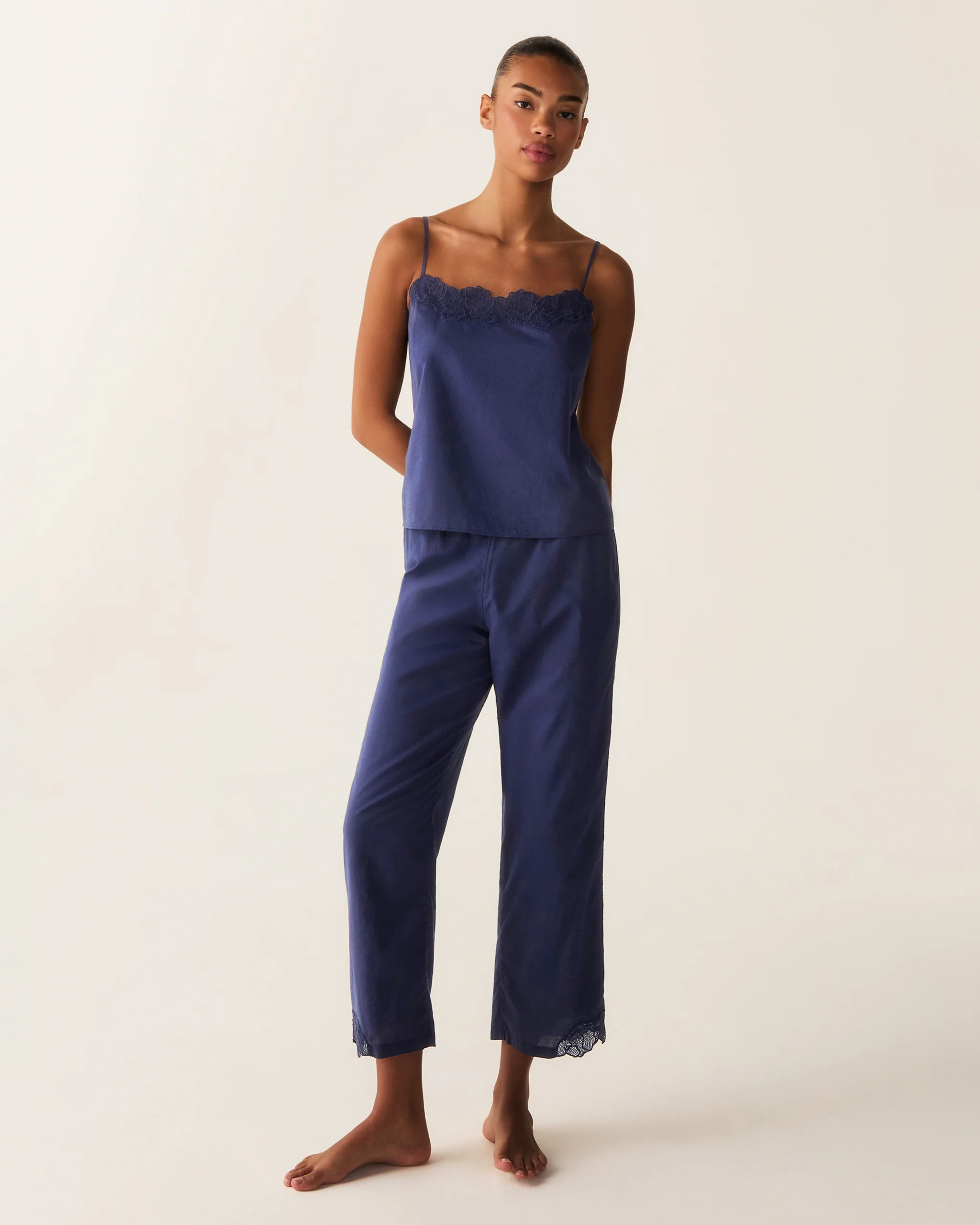 Women's Voile Fleur Cami Pant Set in Navy | Petite Plume