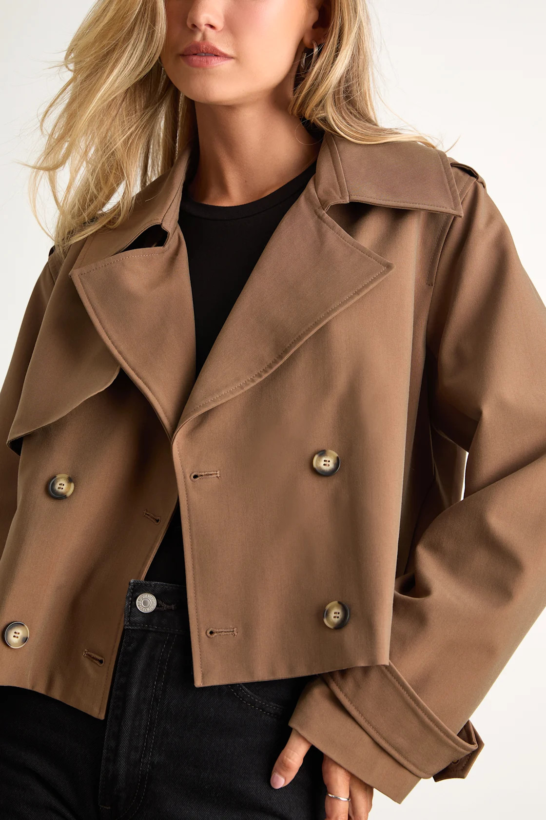 Donley Light Brown Double-Breasted Cropped Trench Coat | Lulus