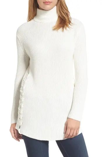 Women's Halogen Lace-Up Side Tunic Sweater, Size X-Small - Ivory | Nordstrom