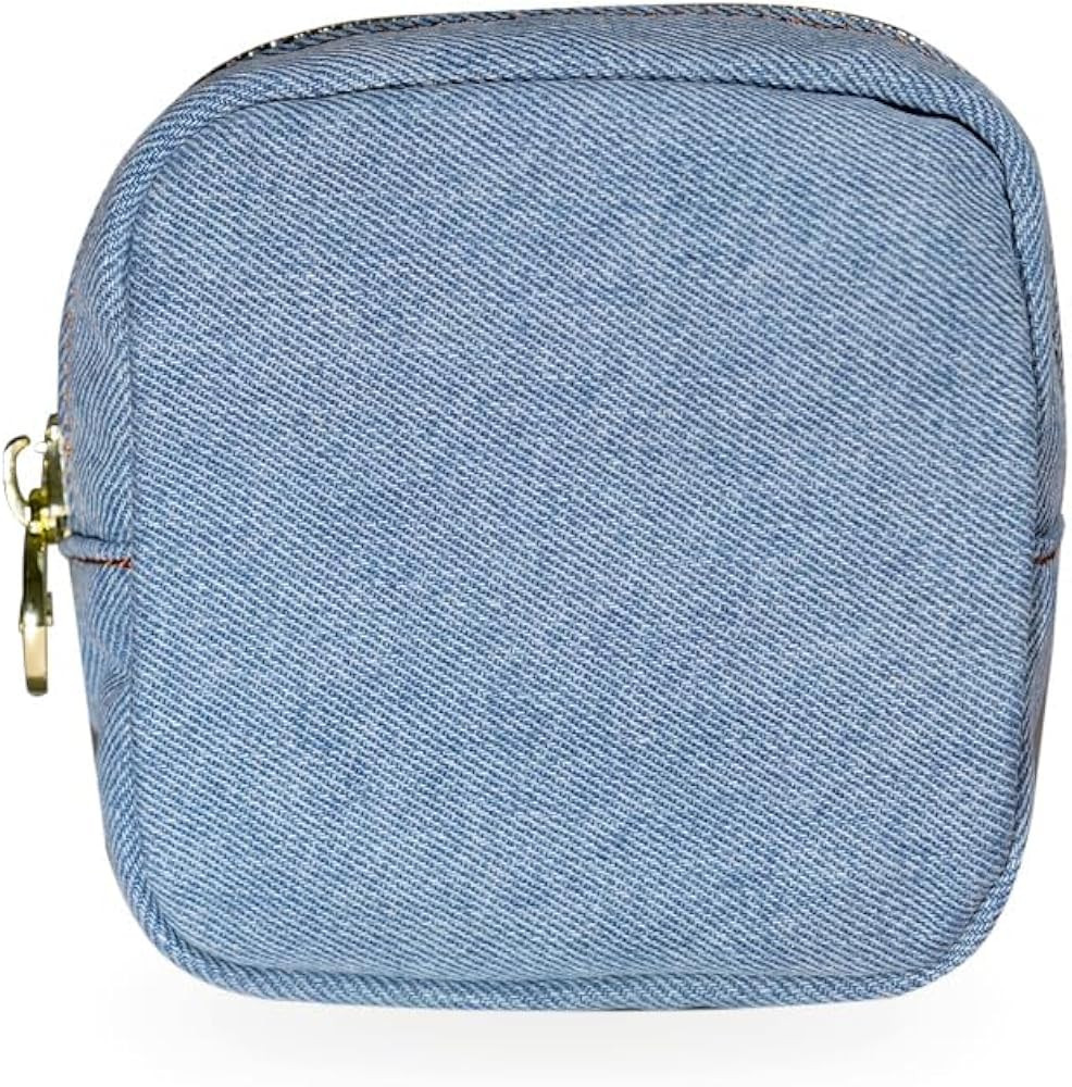 dreamie - Denim Makeup Bag, Travel Cosmetics Pouch, Toiletry Bag, Gold Zipper Pouch Purse, Cute M... | Amazon (US)