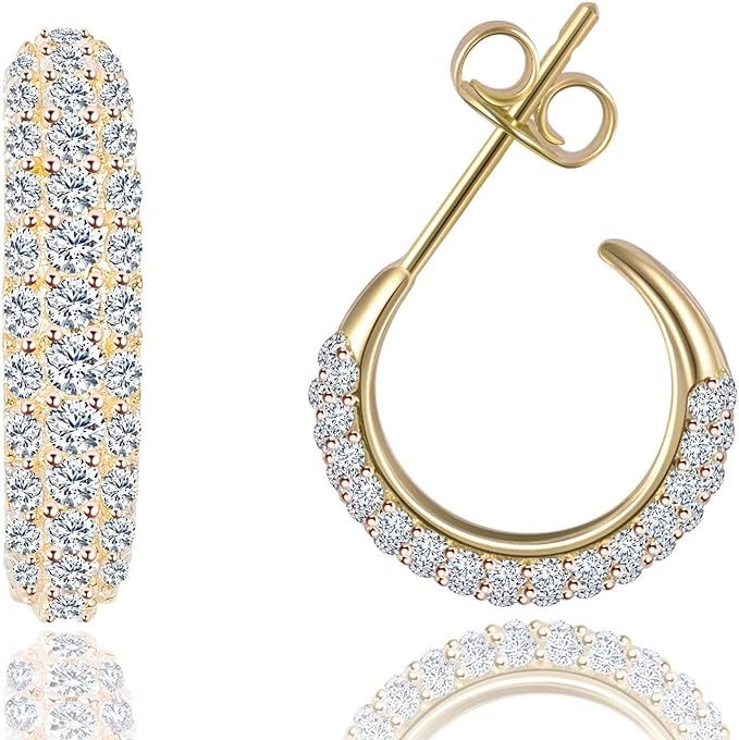 KINIVA Hoop Earrings for Women Sterling Silver Gold Plated Small CZ Diamond Clip on Earrings Hypo... | Amazon (US)
