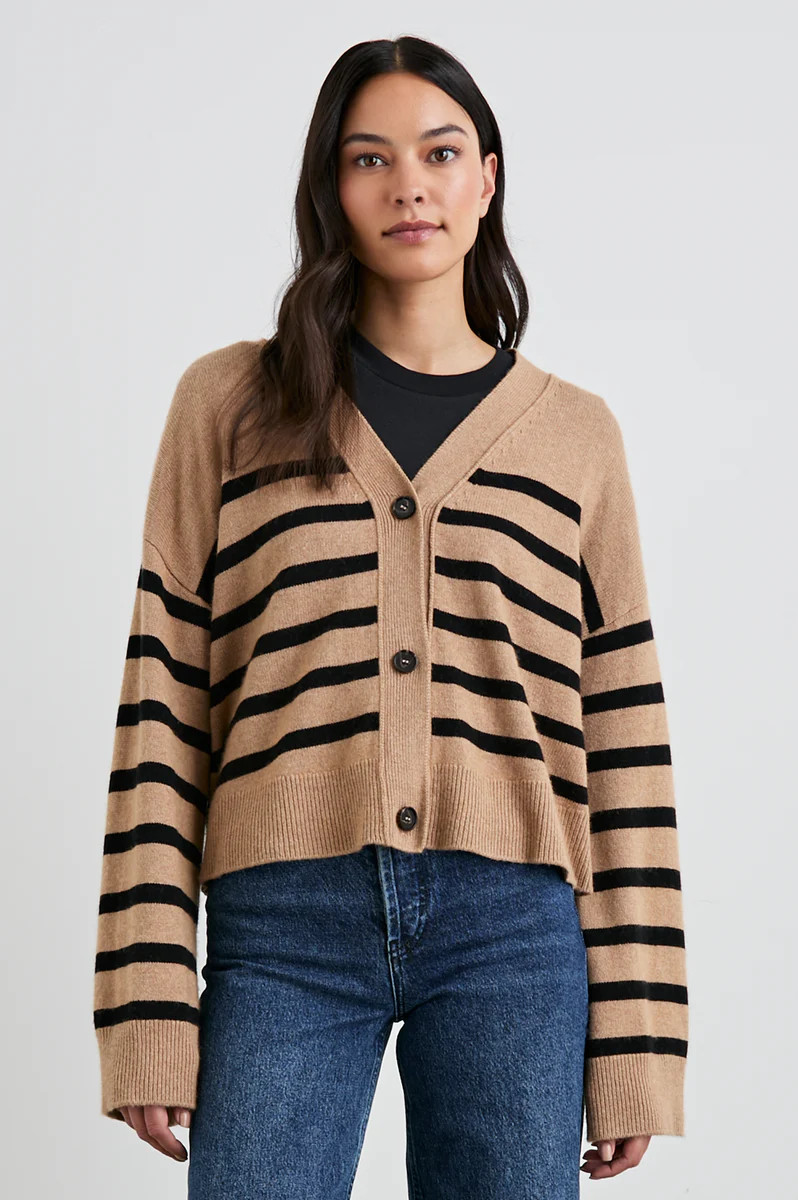 GENEVA CARDIGAN - CAMEL BLACK STRIPE | Rails