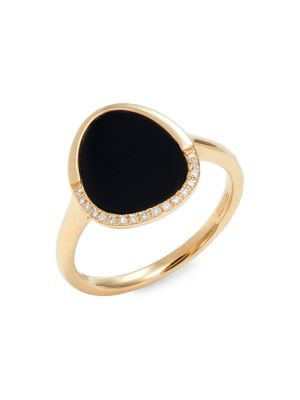 14K Yellow Gold, Onyx & Diamond Halo Ring | Saks Fifth Avenue OFF 5TH