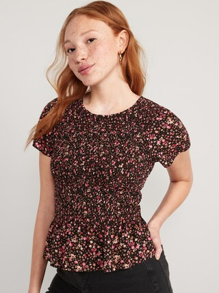 Flutter-Sleeve Smocked Peplum Blouse for Women | Old Navy (US)