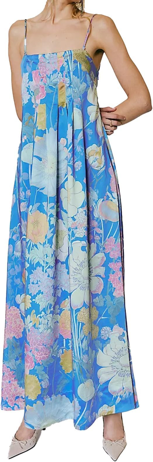 ABYOVRT Women Boho Floral Maxi Dress Backless Spaghetti Strap A-Line Flowy Summer Vacation Long D... | Amazon (US)