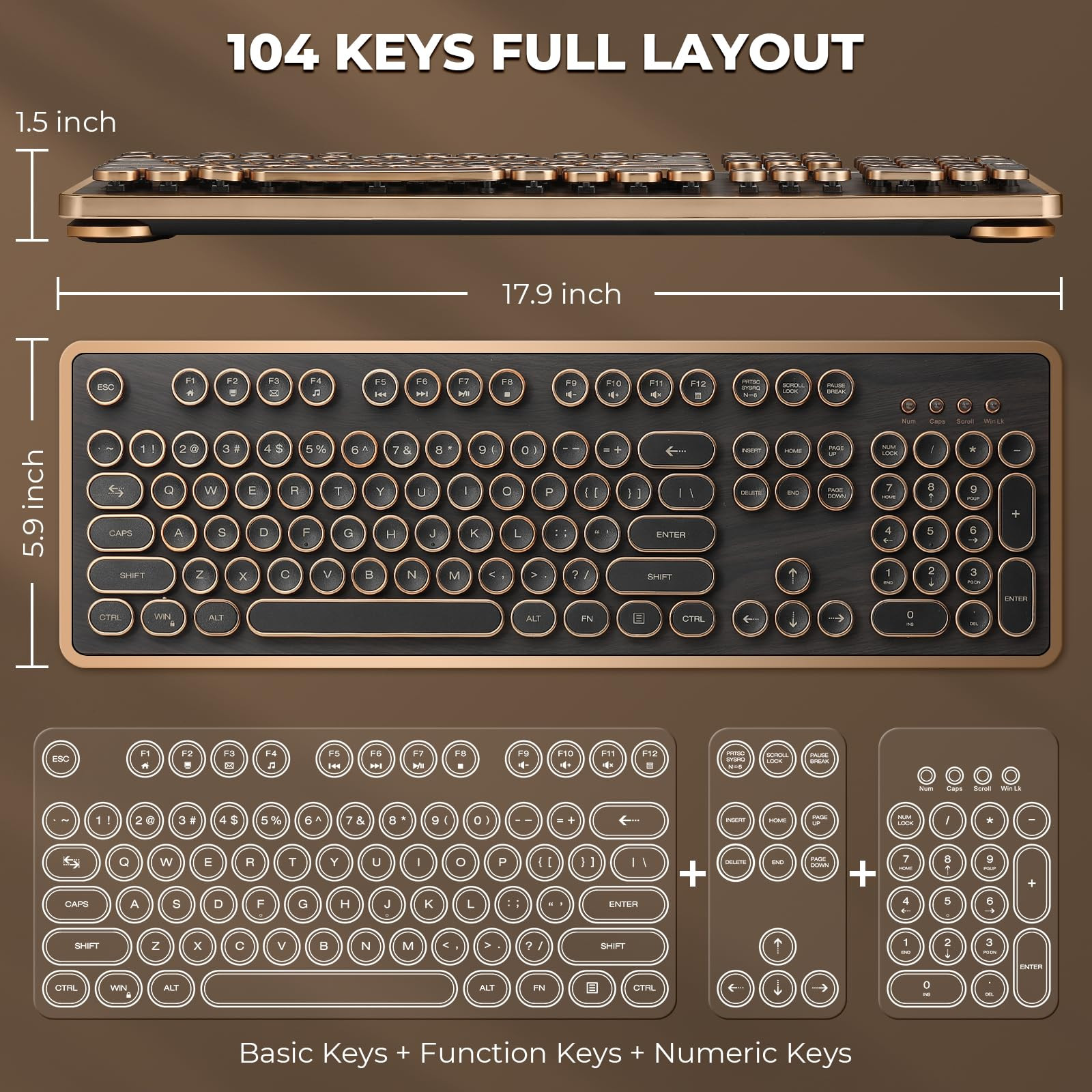 GLENCREAG RK104 Retro Mechanical Keyboard, Wired Full-Size 104 Keys with Typewriter Round Keycaps... | Amazon (US)
