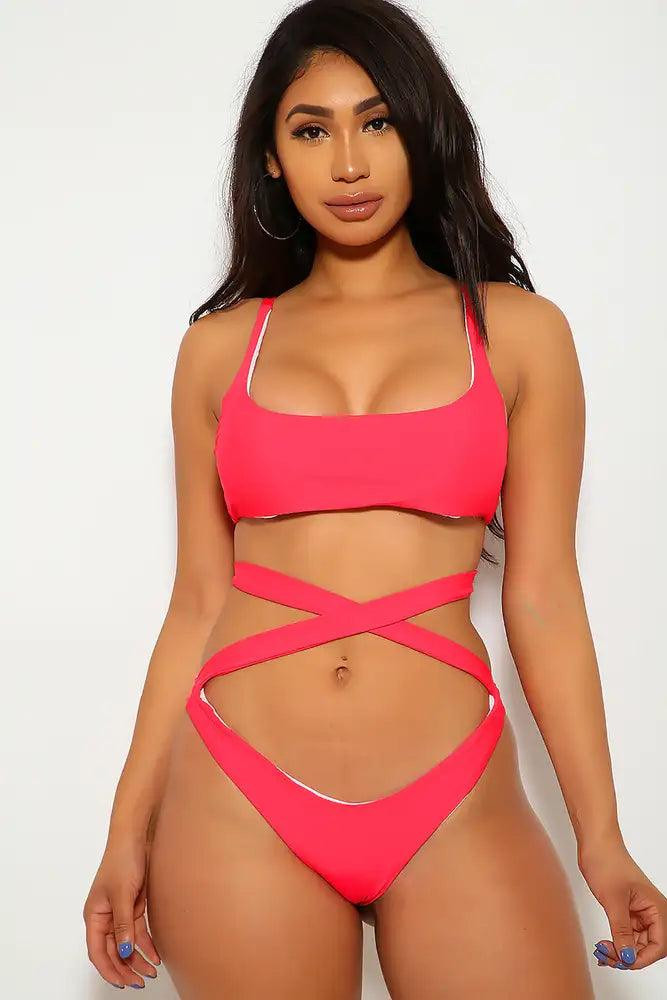Red Wrap Around Tie Knot Two Piece Swimsuit | Ami Club Wear