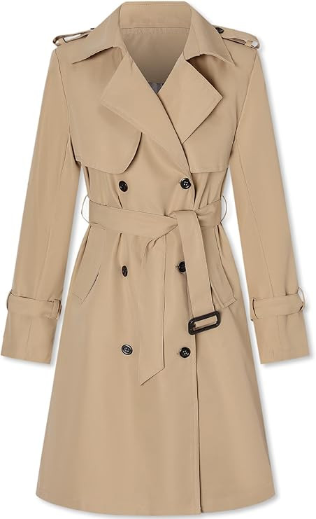 Betusline Women's Long Double-Breasted Trench Coat with Belt | Amazon (US)
