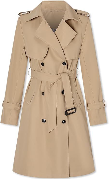Betusline Women's Long Double-Breasted Trench Coat with Belt | Amazon (US)