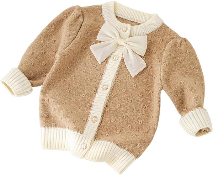 XQECHXB Baby Girls Knitted Sweaters Cardigan with Bow Clothing Kid Autumn Long Sleeve Tops for Ch... | Amazon (US)