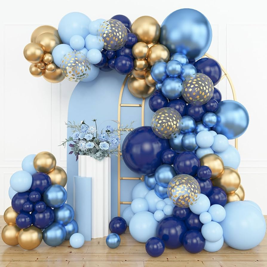 Amandir 153pcs Navy Blue Gold Balloon Garland Arch Kit, Different Sizes 18 12 10 5 inch Pastel Bl... | Amazon (US)