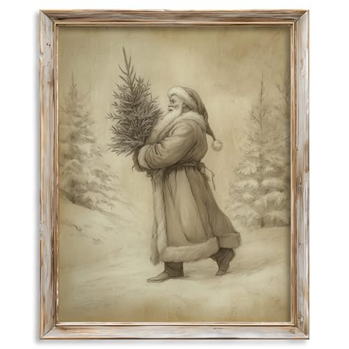 Vintage Santa with Christmas Tree Print, Antique Winter Holiday Wall Art, Rustic Christmas Décor for Seasonal Home, Unframed Fine Art Poster (11X14inch-Unframed) | Amazon (US)