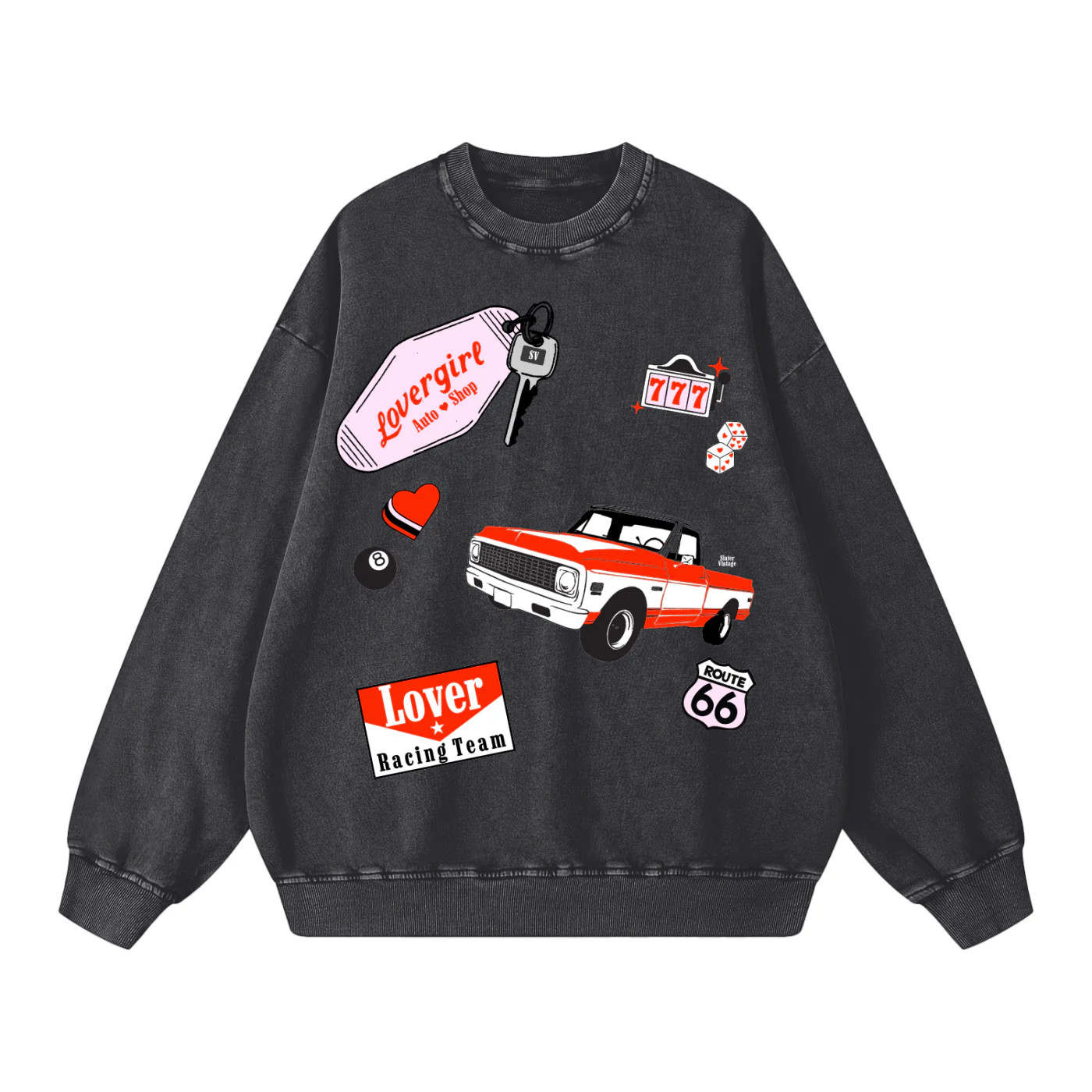 Lovergirl Auto Shop Acid Wash Sweatshirt | Slater Vintage