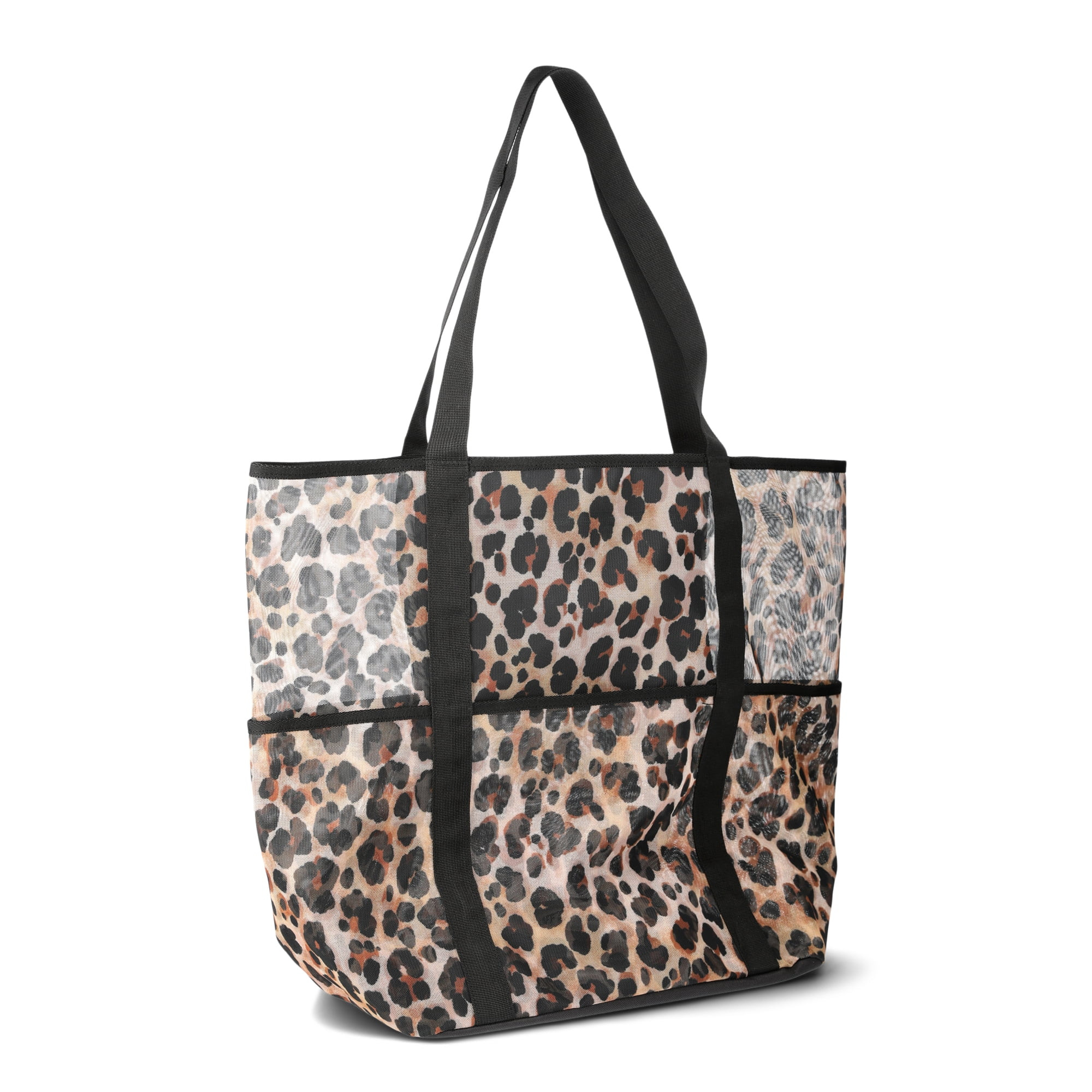 No Boundaries Mesh Beach Tote Bag, Women's, Leopard | Walmart (US)