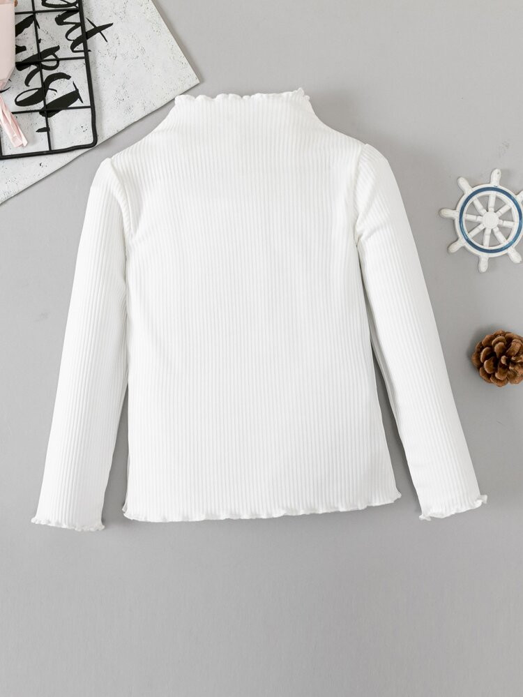 Toddler Girls Ribbed Knit Lettuce Trim Mock Neck Tee | SHEIN